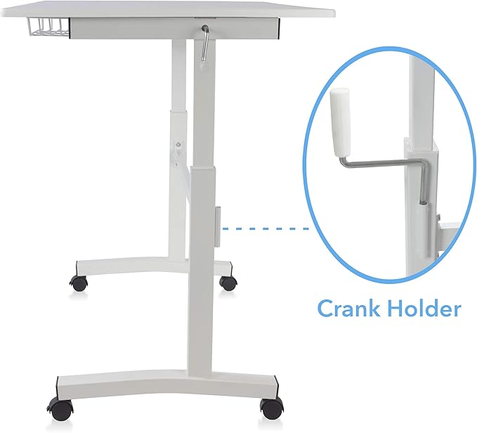 NicBex Office Desks Sit Stand Desk with Casters Height Adjustable Home Office Desks with Side Crank (Switchable Either Side, Left or Right Side Crank) for Living Room, Home Office, Study Room, White - LeafyLoom