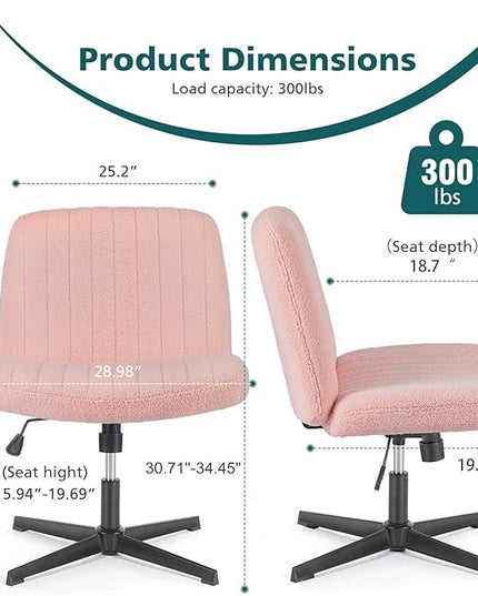 OLIXIS Cross Legged Armless Wide Adjustable Swivel Padded Home Office Desk Chair, Pink - LeafyLoom