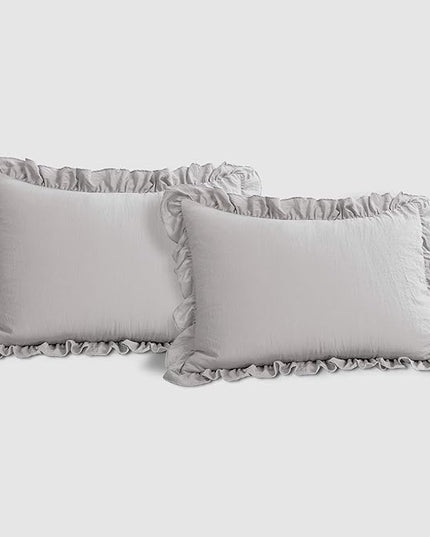 Lush Decor Reyna Ruffle Comforter Set - 3 Piece Cozy Ruffled Bedding Set - Timeless Elegance and Comfort for Bedroom - King, Light Gray - LeafyLoom