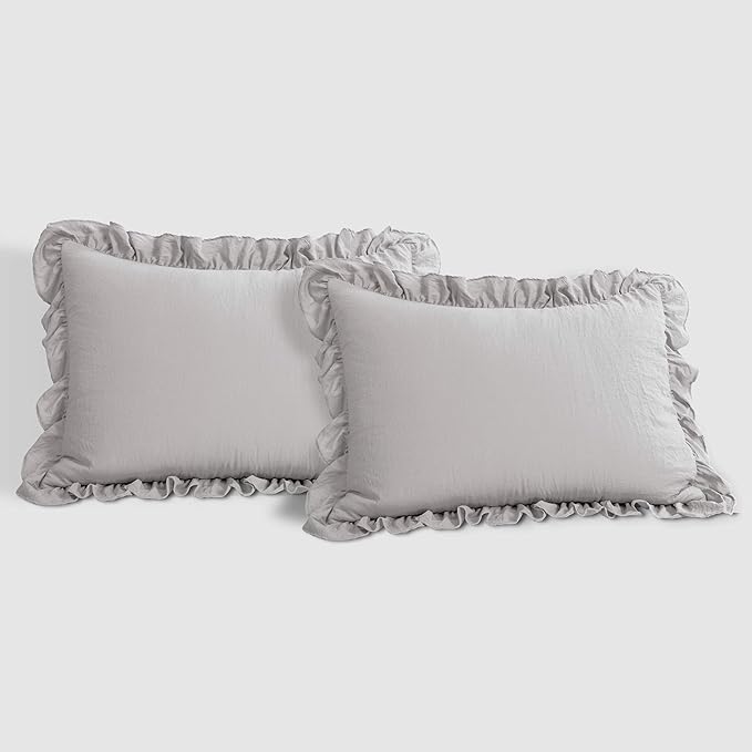 Lush Decor Reyna Ruffle Comforter Set - 3 Piece Cozy Ruffled Bedding Set - Timeless Elegance and Comfort for Bedroom - King, Light Gray - LeafyLoom