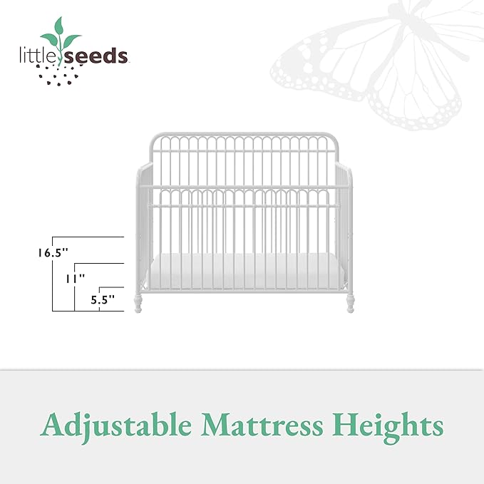 Little Seeds Ivy 3-in-1 Convertible Metal Crib, Off White - LeafyLoom