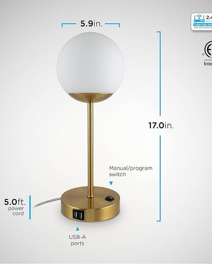 Enbrighten Bedside Decor Lamp Tabletop Wi-FI Dimmable Color Changing Music-Sync 2-Port USB-charging Station 2.4A Dorm Bedroom Home Office Living Room Compatible with Alexa 62433 Brass - LeafyLoom