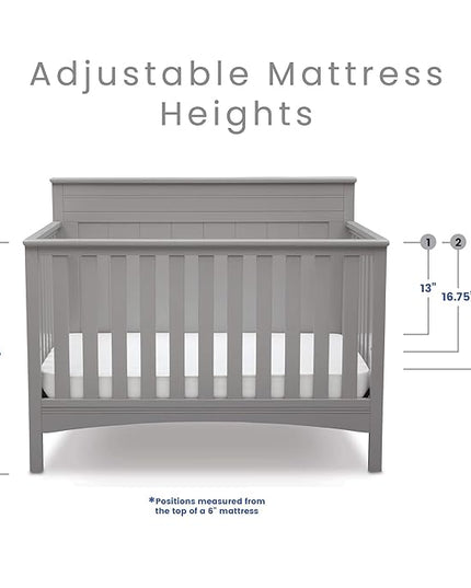 Delta Children Fancy 4-in-1 Crib, Grey + Serta Perfect Slumber Dual Sided Recycled Fiber Core Crib and Toddler Mattress (Bundle) - LeafyLoom