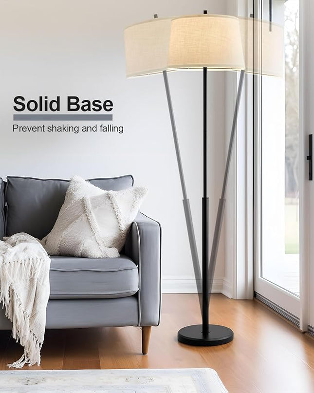 Oneach 61.75" Modern Floor Lamp for Living Room Industrial Floor Lamps Rotary Switch Standing Lamp Tall Pole Reading Lamp for Bedroom Study Room Office with White Bamboo Linen Lamp Shade - LeafyLoom