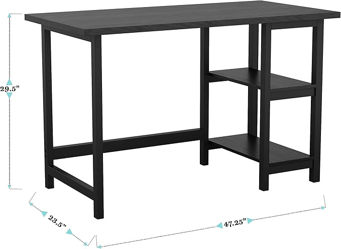 Martha Stewart Beckett Modern Trestle Desk with Open Side Shelving in Black Wood Grain Finish - LeafyLoom
