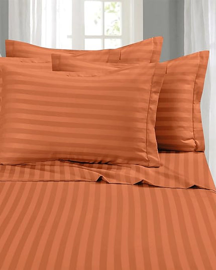 Elegant Comfort Softest and Coziest 6-Piece Sheet Set - 1500 Premium Hotel Quality Microfiber - Deep Pocket, Wrinkle Resistant 6-Piece Damask Stripe Bed Sheet Set, Full, Coral - LeafyLoom