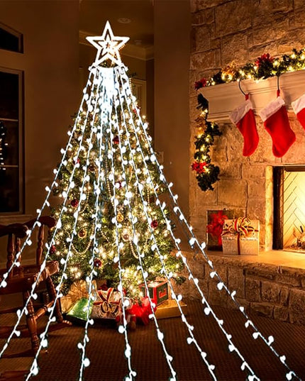 Aokudoni Christmas Decorations Outside, 12.6FT 350 LED 8 Modes Star Christmas Lights Outdoor, Christmas Lights for House Yard Porch Holiday Decoration, Cool White Aokudoni