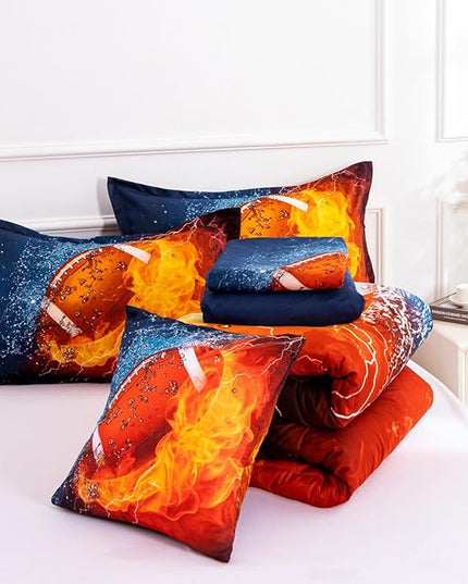 NTBED American Football Comforter Set for Boys Teens,3D Sports Bedding Full Size 6pcs,Rugby Printed Quilt Sets with 2 Matching Pillow Shams - LeafyLoom