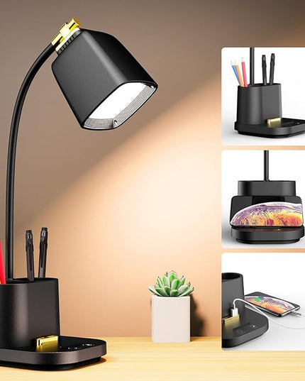 LED Desk Lamp with USB Charging Port Touch control 3 Color Modes, Stepless Dimming, Home office Desk Lamp, LED Small Desk Lamp in University Dormitory, Study Desk Lamp, Gooseneck Lamp - LeafyLoom