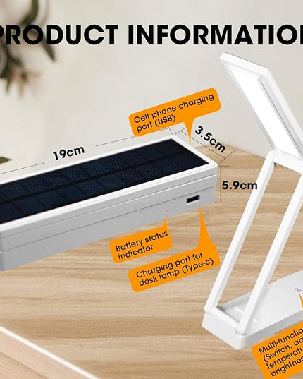 LED Desk Lamp, Desk Light with a 5000mAH Power Bank, Reading Lamp with 3 Lighting Modes, USB Charging Port and Solar Charging, Touch Control Smart Lamp for Indoor and Outdoor - LeafyLoom