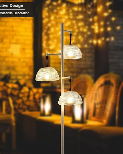 3 Lights White Floor Lamp for Living Room with 3 Metal Lampshade and LED Bulbs, Modern Tree Standing Lamp, Farmhouse Tall Lamp for Living Room, Bedroom, Office - LeafyLoom