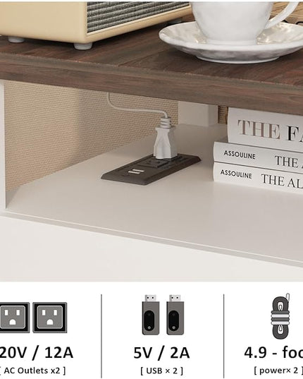 Farmhouse Nightstand Set of 2 with Charging Station, Rustic End Table Bedroom with Storage Living Room Side Table White Night Stand Industrial Bedside Bed Table with USB Ports and Outlets - LeafyLoom
