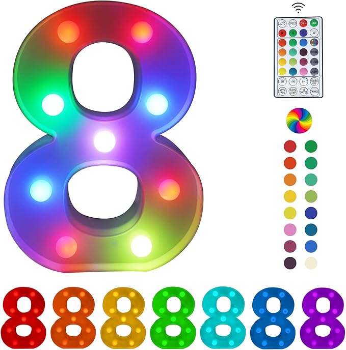 Colorful Letter LED Lights, 16 Colors Changing LED Marquee Letter Lights, Dimmable Night Lights for Wedding, Birthday, Holiday, Party, Bar, Christmas Decoration,Dorm Room Decor-Multicolor 8 - LeafyLoom