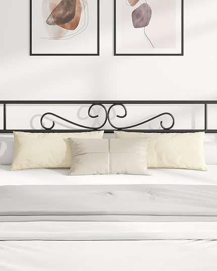 VECELO Full Size Bed Frame with Headboard, 14 Inch Metal Platform Mattress Foundation, No Box Spring Needed, Squeak Resistant, Easy Assembly, Matte Black - LeafyLoom