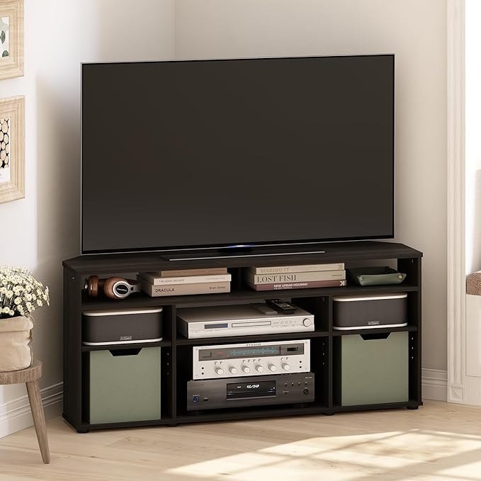 Furinno Jensen Entertainment Center, 55 Inch TV Size, Espresso - LeafyLoom