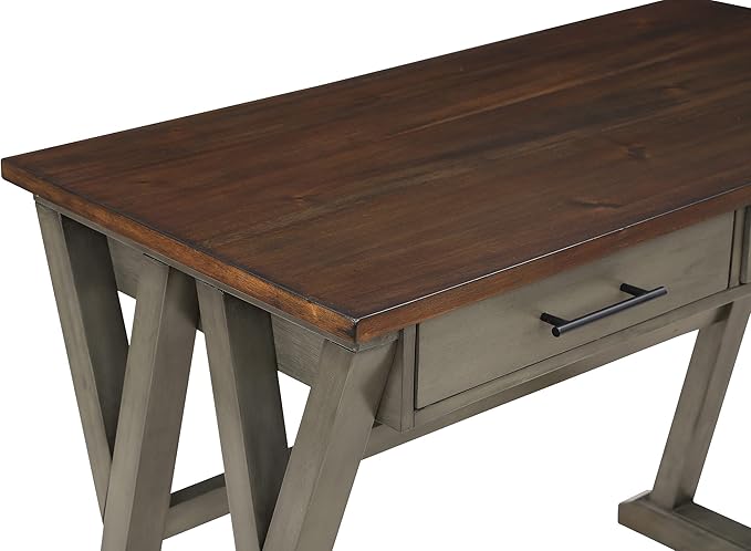 OSP Home Furnishings Jericho Rustic 42 Inch Writing Desk with 2 Drawers and Burnished Decorative Hardware, Slate Gray - LeafyLoom