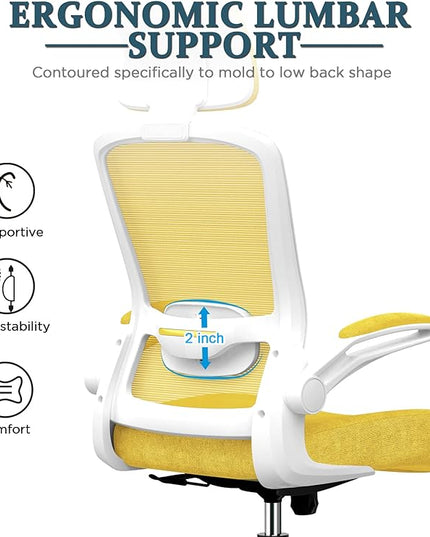 Mimoglad Office Chair, High Back Ergonomic Desk Chair with Adjustable Lumbar Support and Headrest, Swivel Task Chair with flip-up Armrests for Guitar Playing, 5 Years Warranty (Classic, Yellow) - LeafyLoom