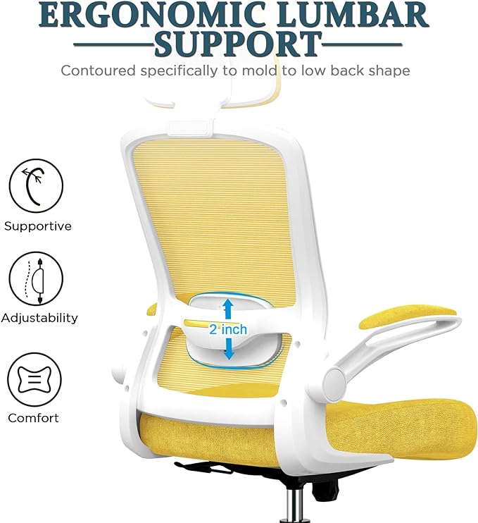 Mimoglad Office Chair, High Back Ergonomic Desk Chair with Adjustable Lumbar Support and Headrest, Swivel Task Chair with flip-up Armrests for Guitar Playing, 5 Years Warranty (Classic, Yellow) - LeafyLoom