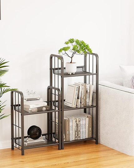Bookshelf Storage Shelf Bookcase Freestanding Storage Stand for Living Room, Bedroom, Kitchen, Rust Resistance, Easy Assemblyl Free Combination Multi-Functional Organizer (3 Tiers, Black) - LeafyLoom