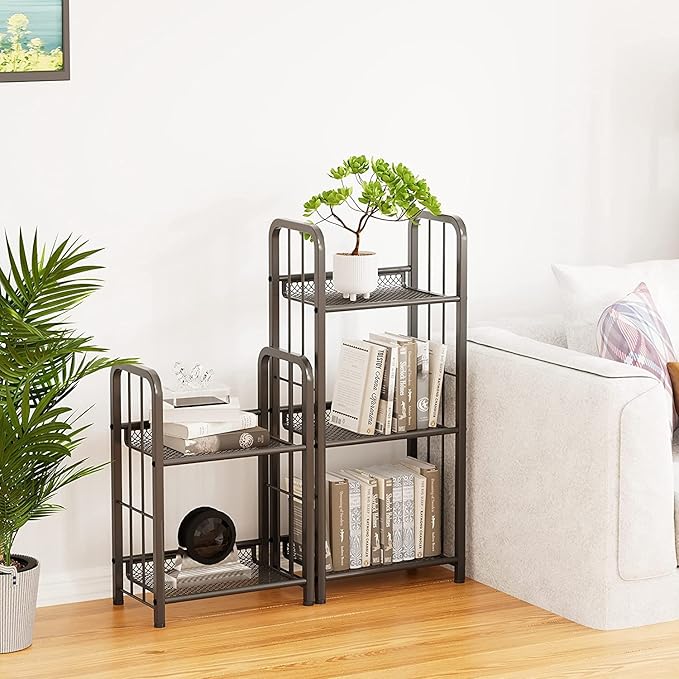 Bookshelf Storage Shelf Bookcase Freestanding Storage Stand for Living Room, Bedroom, Kitchen, Rust Resistance, Easy Assemblyl Free Combination Multi-Functional Organizer (3 Tiers, Black) - LeafyLoom