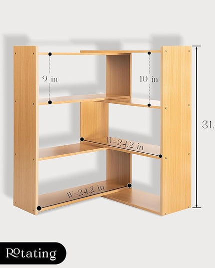 4-Tier Wooden Bookshelf, Expandable 25-47 inch Wide Bookcase, Modern Freestanding Bookcas for Small Space or Corner (Natural) - LeafyLoom
