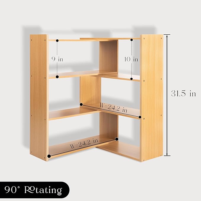 4-Tier Wooden Bookshelf, Expandable 25-47 inch Wide Bookcase, Modern Freestanding Bookcas for Small Space or Corner (Natural) - LeafyLoom
