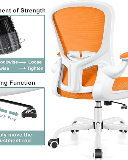 Ergonomic Office Chair, Lumbar Support Desk Chair with Flip-up Armrest and Breathable Mesh, Height Adjustable Swivel Office Chair Orange - LeafyLoom