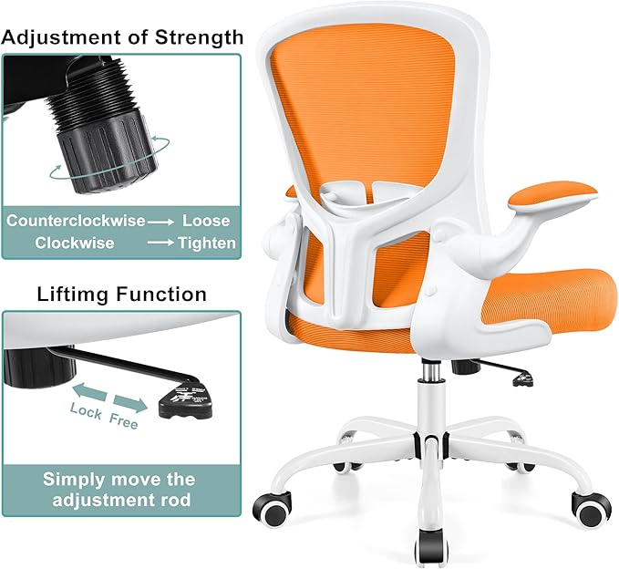 Ergonomic Office Chair, Lumbar Support Desk Chair with Flip-up Armrest and Breathable Mesh, Height Adjustable Swivel Office Chair Orange - LeafyLoom