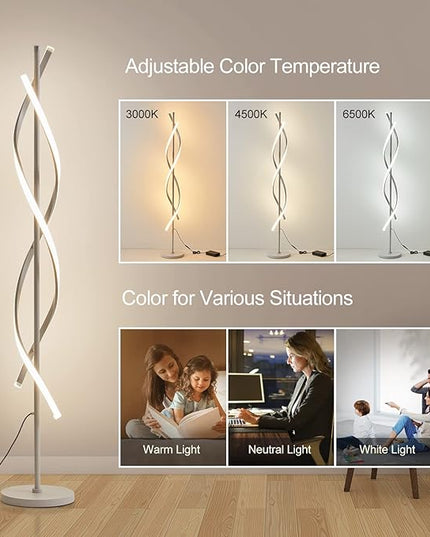 LED Floor Lamps for Living Room,Spiral Modern Floor Lamp with Remote Control 60 Inch Dimmable White Floor Lamp 48W Standing Lamp with Timer 3 Color Temperature Corner Floor Lamp for Bedroom - LeafyLoom