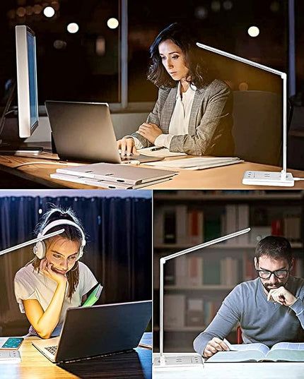 LED Desk Lamp Dimmable Table Lamp Reading Lamp with USB Charging Port, 5 Lighting Modes, Sensitive Control, 30/60 Minutes Auto-Off Timer, Eye-Caring Office Lamp (White) - LeafyLoom