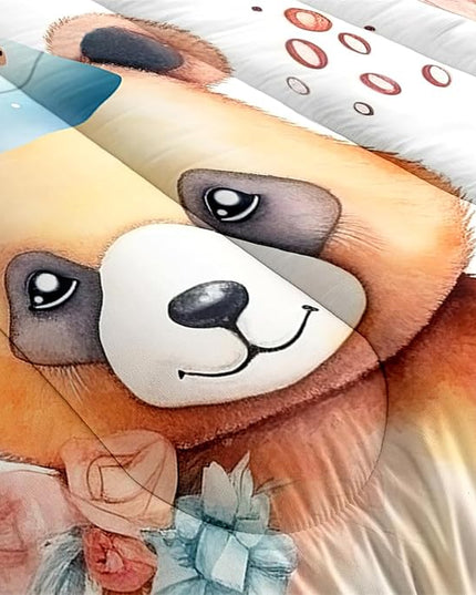 Brown Panda Twin Comforter Set - 2Pcs Cartoon Panda Twin Bedding Set for Boys Girls Kids Lovely Animals Cake Theme Comforter with 1 Quilt and 1 Pillowcase All Seasons Boys Girls Gifts, Twin Size - LeafyLoom