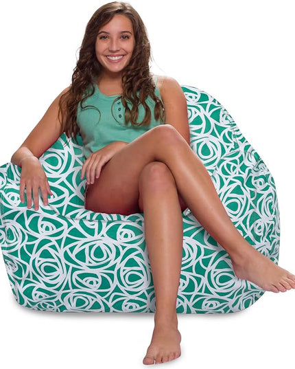 Posh Creations Structured Comfy Bean Bag Chair for Gaming, Reading, and Watching TV, Malibu Lounge, Canvas - Roses Mint - LeafyLoom