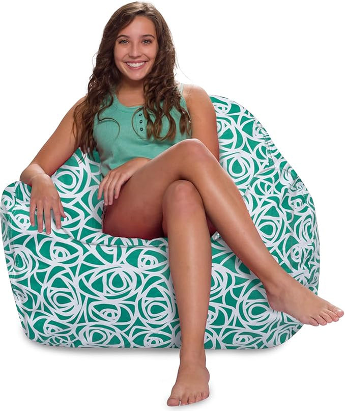 Posh Creations Structured Comfy Bean Bag Chair for Gaming, Reading, and Watching TV, Malibu Lounge, Canvas - Roses Mint - LeafyLoom