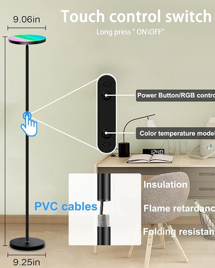 Modern Floor Lamp Double Sided Lighting 32w/2600LM Tall Standing Pole Light APP & Remote Control Multicolor Dimmable for Living Room,Bedroom,Office - LeafyLoom