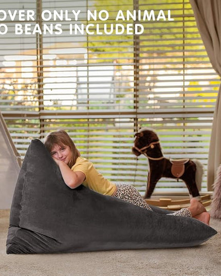 Aubliss Stuffed Animal Storage Bean Bag Chairs Cover, 50"x 35" Extra Large Velvet Bean Bags Chair for Kids & Adults, Ultra Soft Zipper Beanbag Toy Storage for Boys Girls - Darkgrey - LeafyLoom