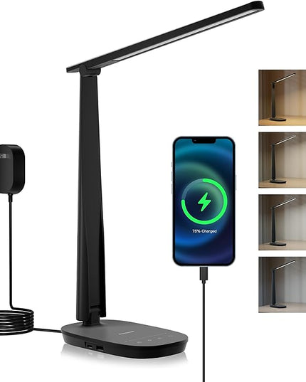 Honeywell Sunturalux™ LED Desk Lamp Dimmable Desk Light with USB A+C Dual Charging Port Eye-Caring Foldable Table Lamp with 4 Color Modes for Home Office Bedroom Reading Study Work HWT-H2B Black - LeafyLoom
