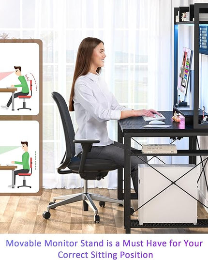 armocity 2024 Upgrade Gaming Desk with Hutch, 48'' Magic Computer Desk with LED Lights and Outlets, Reversible Workstation Desk with Pegboard and Monitor Stand, 48 Gamer Desk PC Table, Black - LeafyLoom