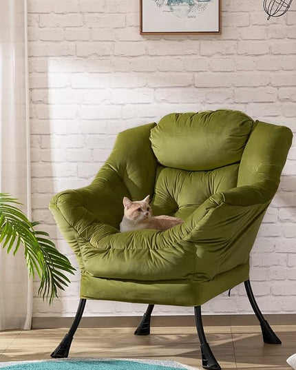 HollyHOME Modern Fabric Large Lazy Chair, Accent Oversized Comfy Reading Chair, Thick Padded Cozy Lounge Chair with Armrest, Steel Frame Leisure Sofa Chair for Living Room, Bedroom, Dorm, Army Green - LeafyLoom
