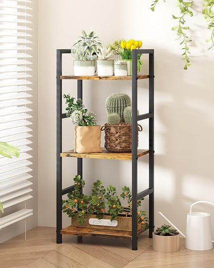 Bookshelf Storage Shelf Bookcase, 3 Tier Industrial Bookcase,Small Book case for Living Room, Bedroom, and Home Office, Easy Assembly Free Combination Multi-Functional Organizer(3 Tier,Rustic Brown) - LeafyLoom