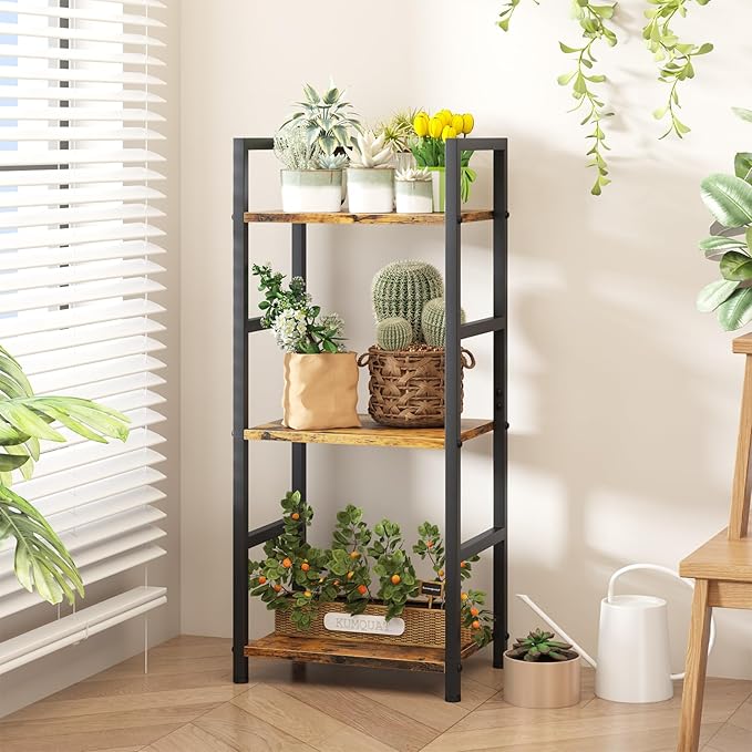 Bookshelf Storage Shelf Bookcase, 3 Tier Industrial Bookcase,Small Book case for Living Room, Bedroom, and Home Office, Easy Assembly Free Combination Multi-Functional Organizer(3 Tier,Rustic Brown) - LeafyLoom