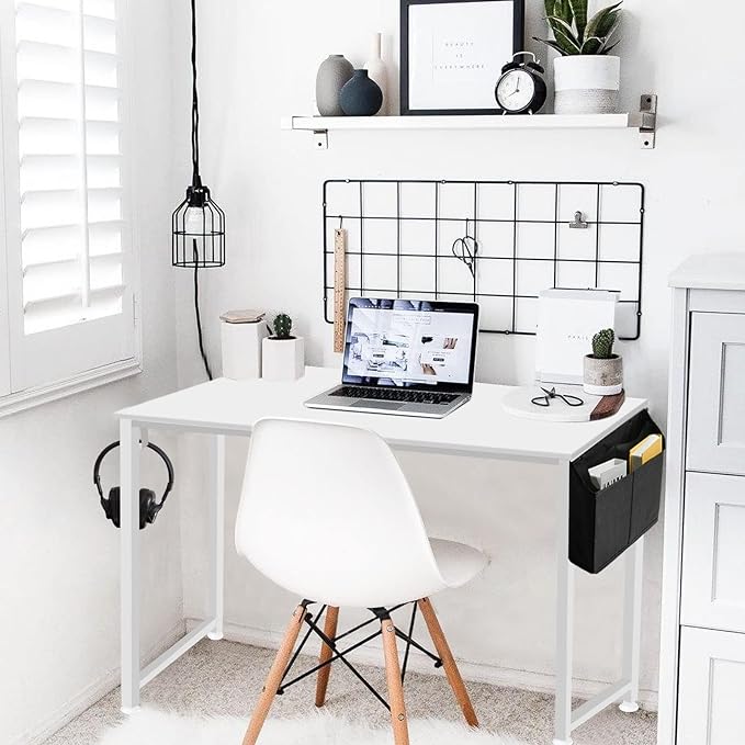 Lufeiya White Small Desk for Bedroom - Student Kids Study Writing Table for Home Office Bedroom Small Spaces 32 Inch Modern Mini Laptop PC Computer Desks, White - LeafyLoom