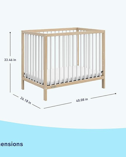 Graco Teddi 4-in-1 Convertible Mini Crib with Bonus Water-Resistant Mattress (Natural with White) – GREENGUARD Gold Certified, 2.75-Inch Mattress Included, Convenient Size, Easy 30-Minute Assembly - LeafyLoom