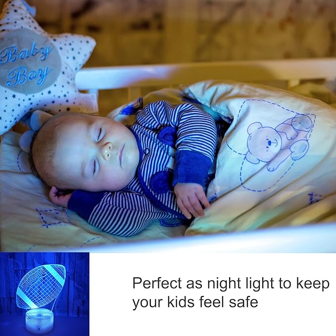 Football Night Lights for Kids, 3D LED Illusion Lamp 7 Colors Changing Nightlight with USB Powered, Touch & Remote Control Best Birthday Christmas Gifts for Boys Girls Kids Baby - LeafyLoom