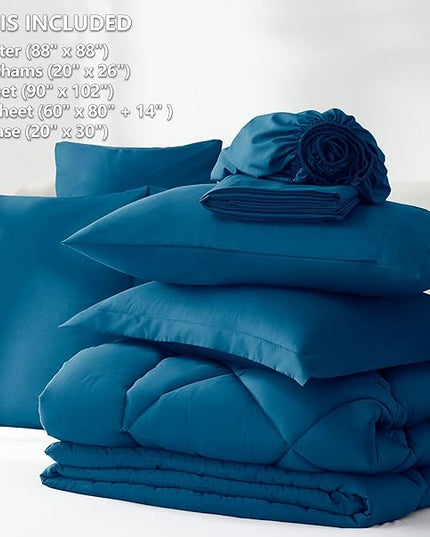 CozyLux Queen Bed in a Bag 7-Pieces Comforter Sets with Comforter and Sheets Teal All Season Bedding Sets with Comforter, Pillow Shams, Flat Sheet, Fitted Sheet and Pillowcases - LeafyLoom