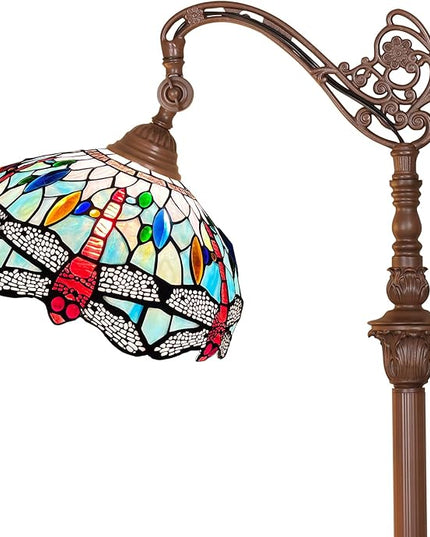 Capulina Tiffany Floor Lamp Fine Sky Dragonfly Style Stained Glass Arched Gooseneck Adjustable Angle Floor Lamp for Living Room Bedroom Home Office - LeafyLoom