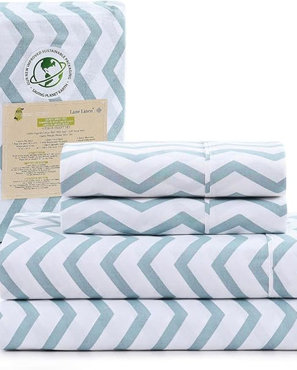LANE LINEN Twin Size Bed Sheets, 100% Organic Cotton Twin Sheet Set, 3Pc Sheets for Twin Bed, Cooling Twin Bed Sheets Boys, Hotel Style Sheets & Pillowcases Set, Deep Pocket Sheets - Chevron - LeafyLoom