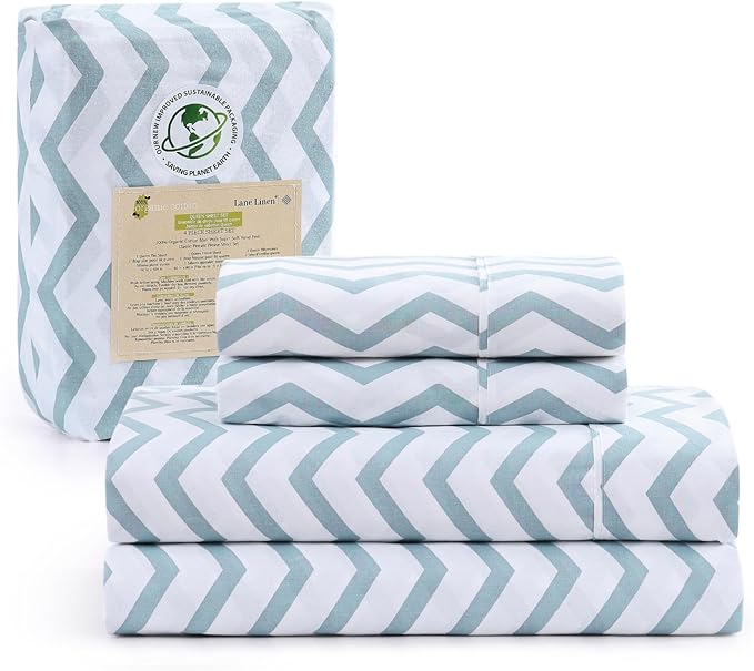 LANE LINEN Twin Size Bed Sheets, 100% Organic Cotton Twin Sheet Set, 3Pc Sheets for Twin Bed, Cooling Twin Bed Sheets Boys, Hotel Style Sheets & Pillowcases Set, Deep Pocket Sheets - Chevron - LeafyLoom