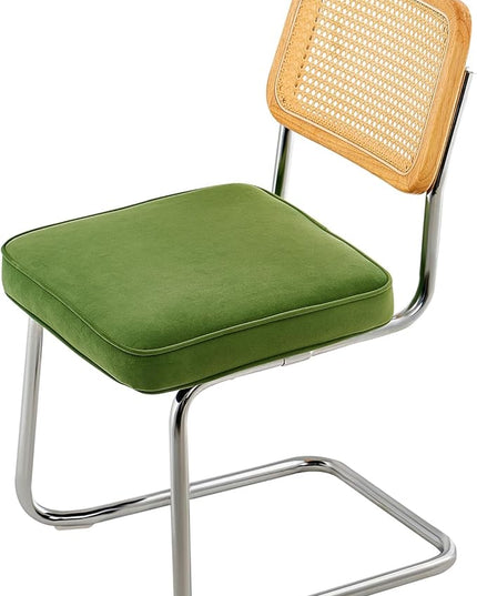 VEVOR Rattan Dining Chairs Set of 2, Mid Century Modern Dining Chair, Upholstered Velvet Accent Chair with Rattan Back, Retro Dining Room Kitchen Chair for Living Room, Bedroom, Office (18.1 Inch) - LeafyLoom
