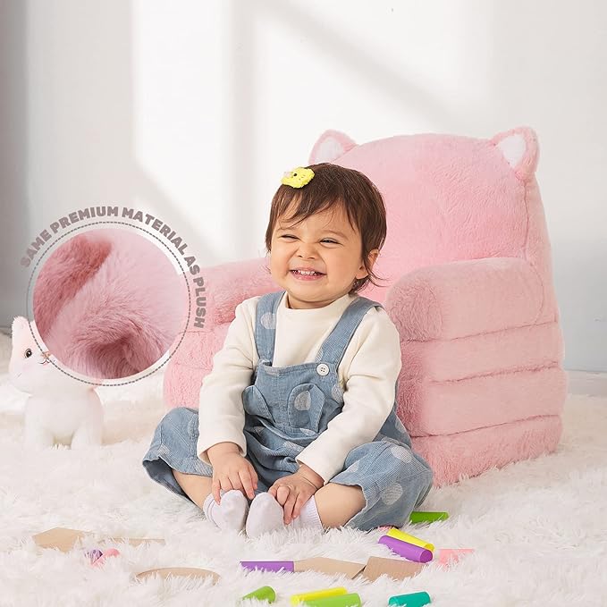 Toddler Chair Comfy, Kids Couch Fold Out, Soft Baby Chairs,kids lounge chair for Play,Gift for 0-3 Years,Pink Kitty - LeafyLoom