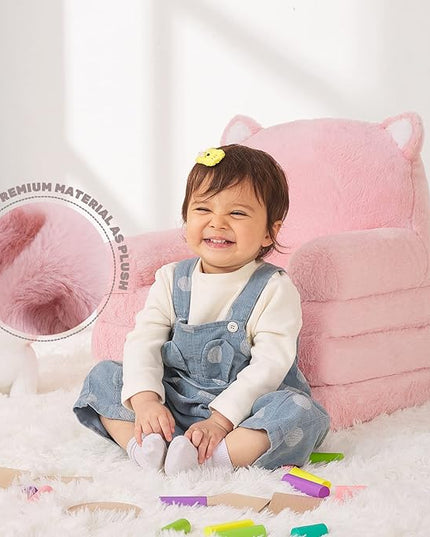 Toddler Chair Comfy, Kids Couch Fold Out, Soft Baby Chairs,kids lounge chair for Play,Gift for 0-3 Years,Pink Kitty - LeafyLoom